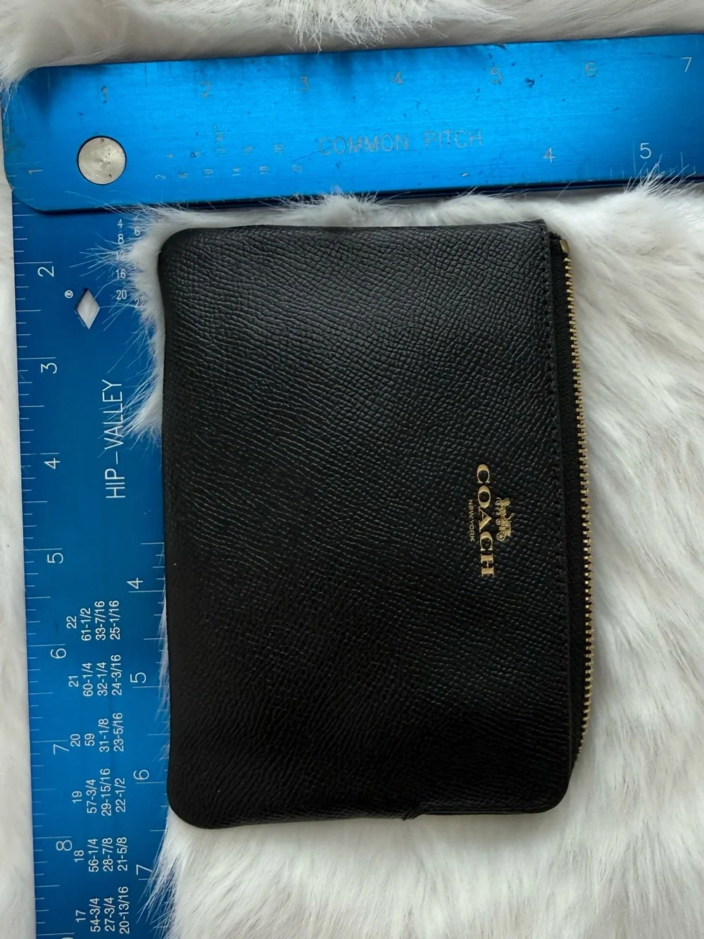 Coach Black Leather Zip Pouch with I Gold Hardware